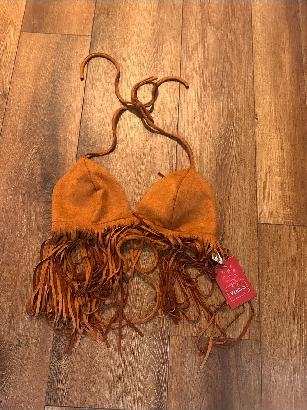 Brand new western fringe halter top Large